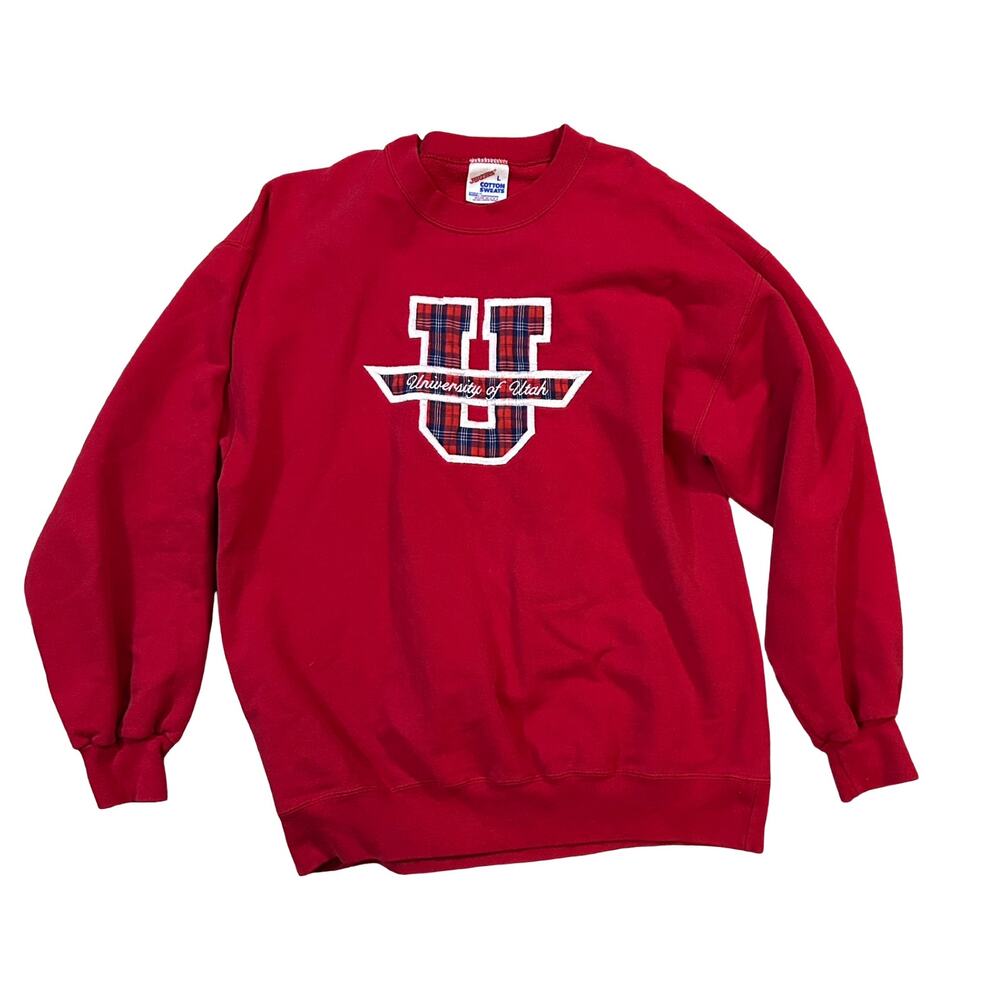 Vtg Jerzees University of Utah Crew Sweatshirt Mens Large Red Utes Collegiate